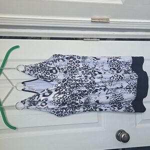 Yoyo 5 Black and White Top Chain Strap Racerback Leopard Shimmer Fun Flirty XL